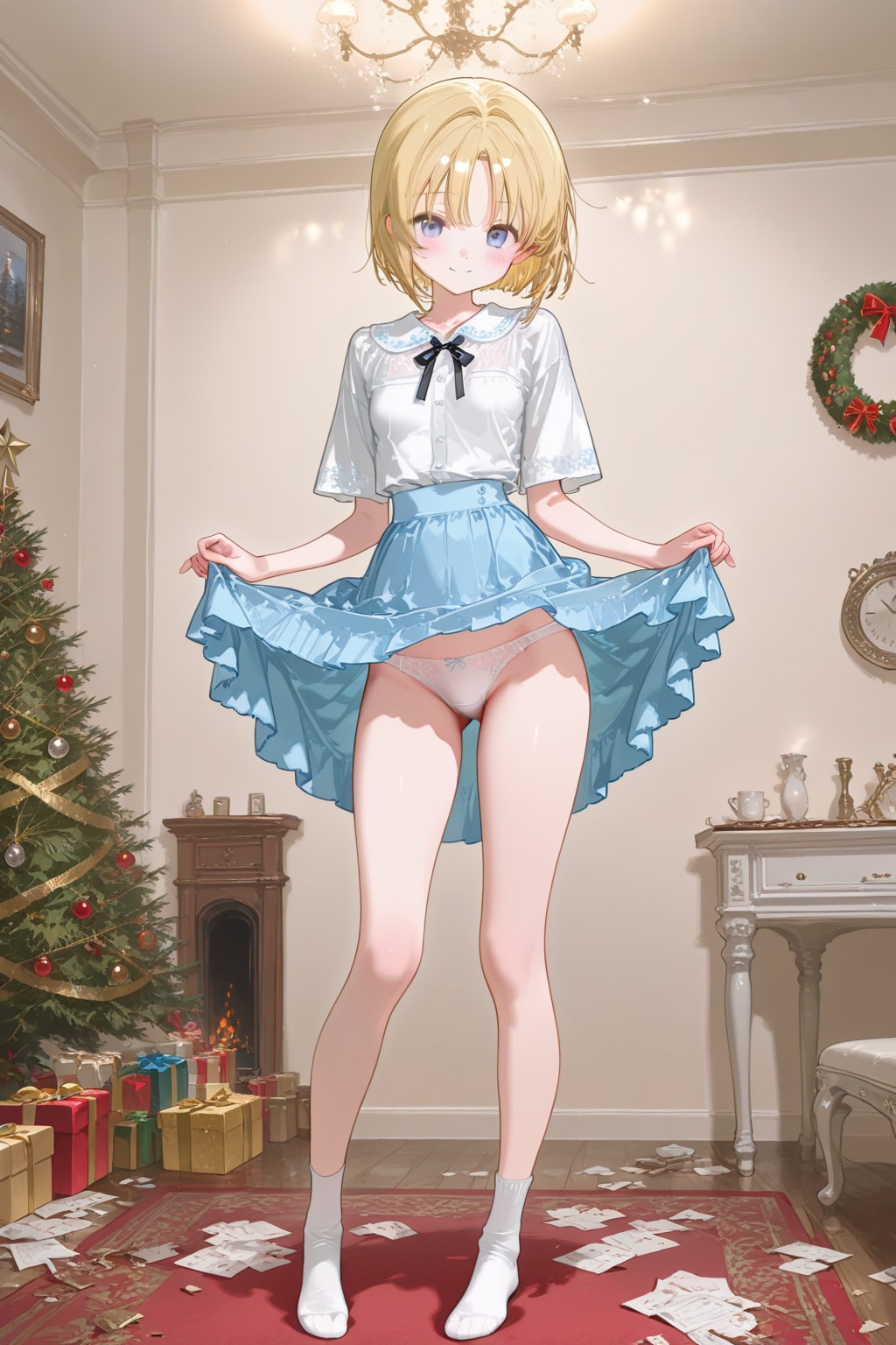 聖夜のたくし上げパンチラ
