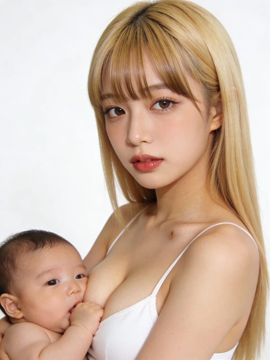 授乳の練習をする美少女