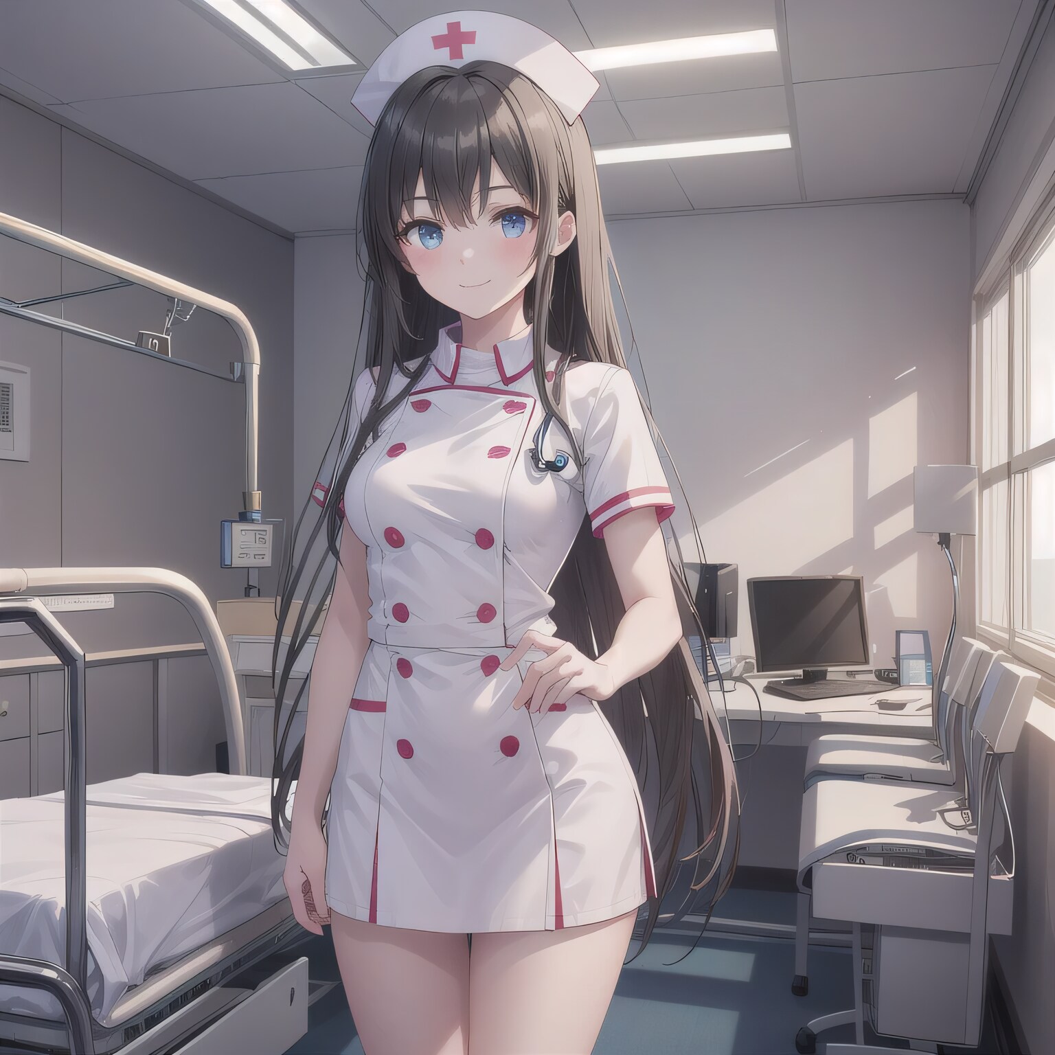 黒髪ロングで看護服の少女１３ | の人気AIイラスト・グラビア