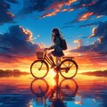 自転車と夕日 3枚目