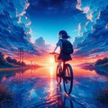 自転車と夕日 2枚目