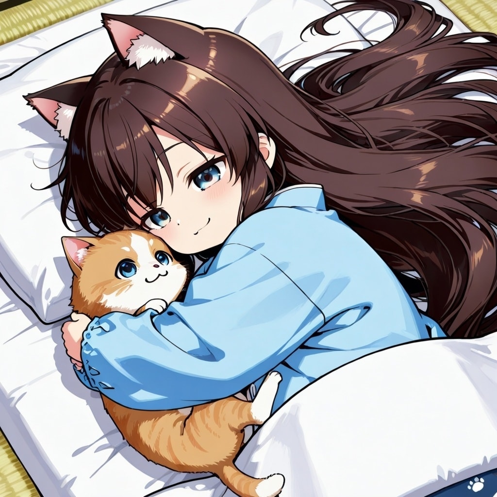 お布団の上でゴロゴロしている小さな女の子