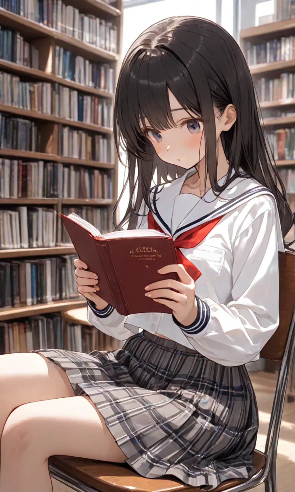 黒髪ロングJK読書