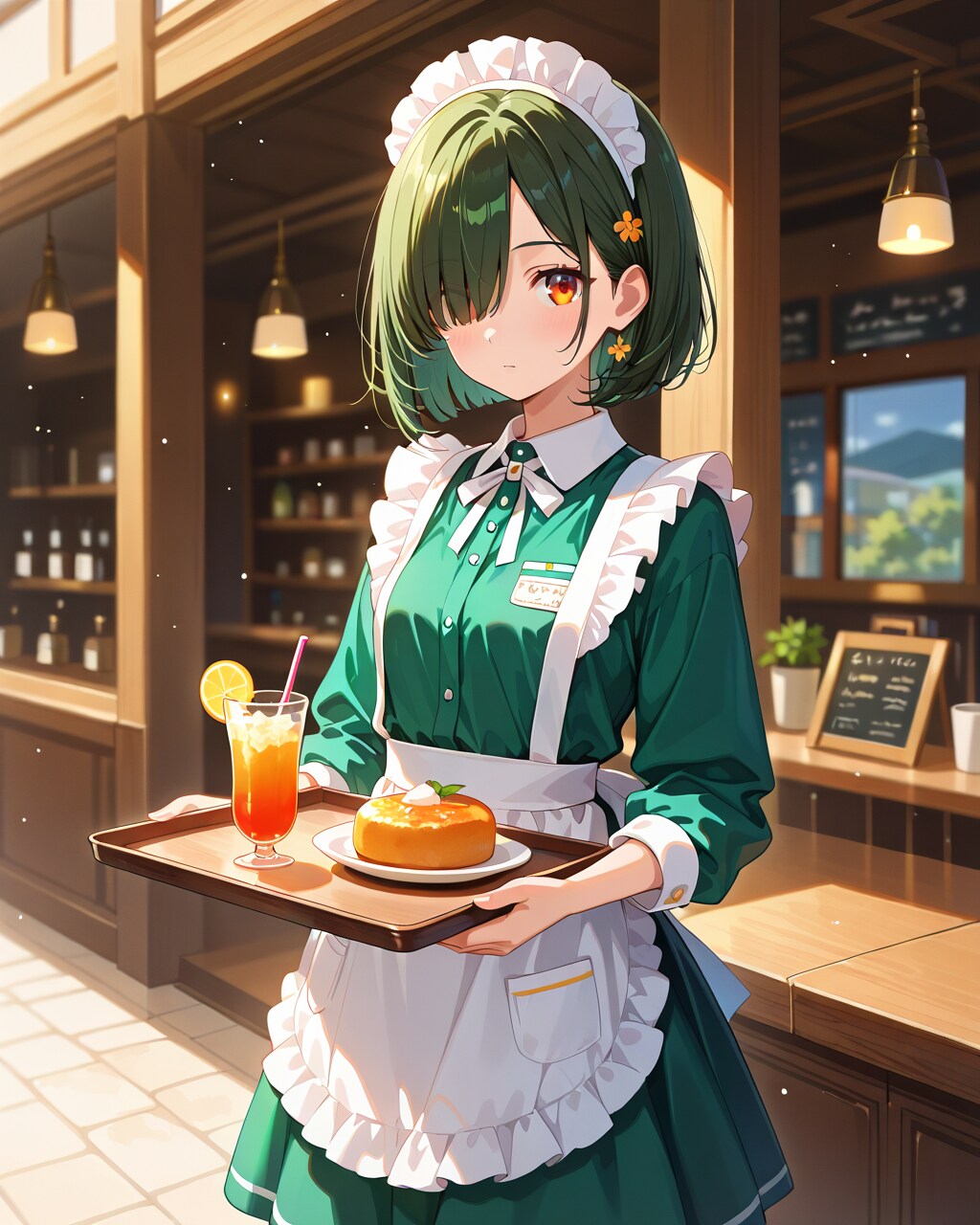 ウェイトレスと化した目隠れボブ子