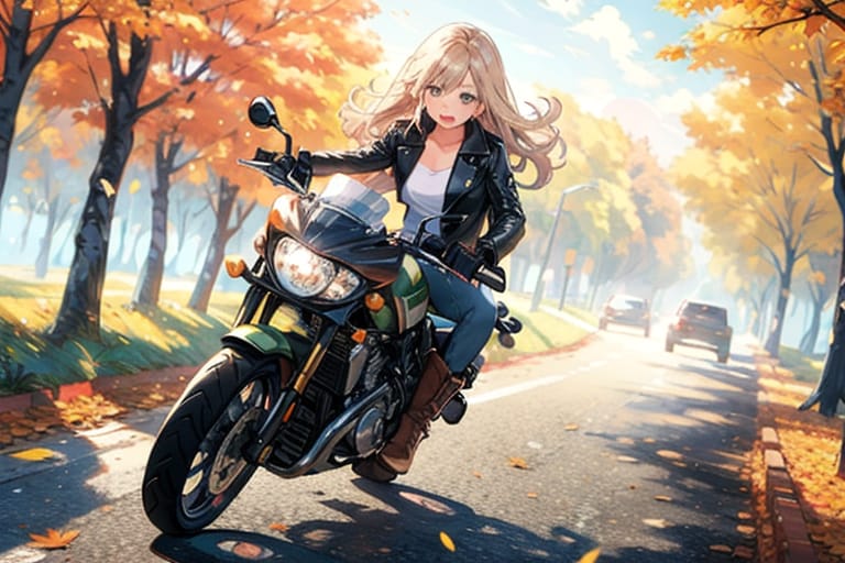 秋とバイクと女性 | の人気AIイラスト・グラビア