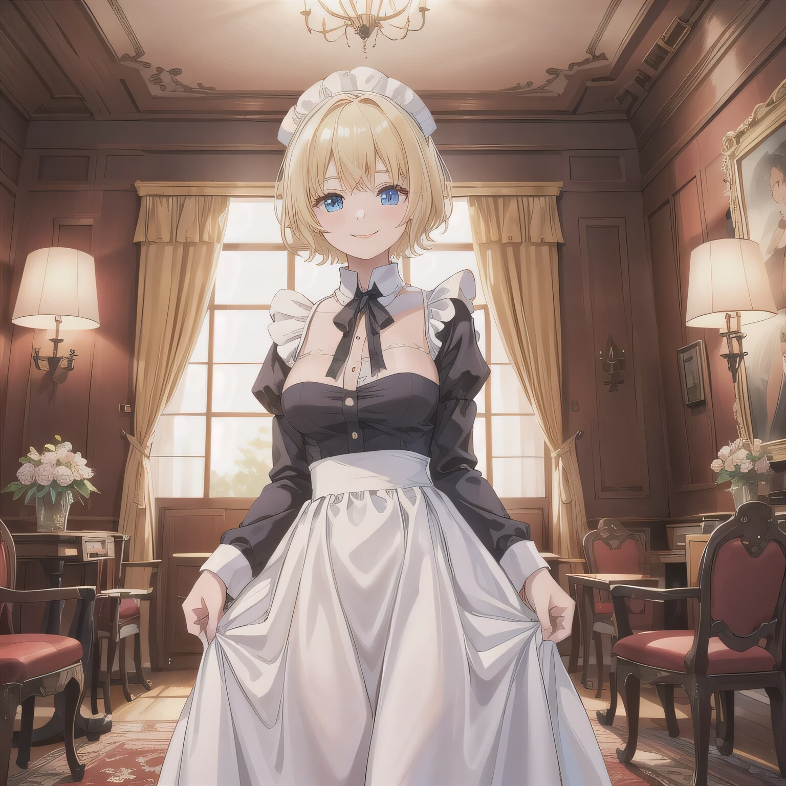 金髪ボブでメイド服の少女１０ | の人気AIイラスト・グラビア