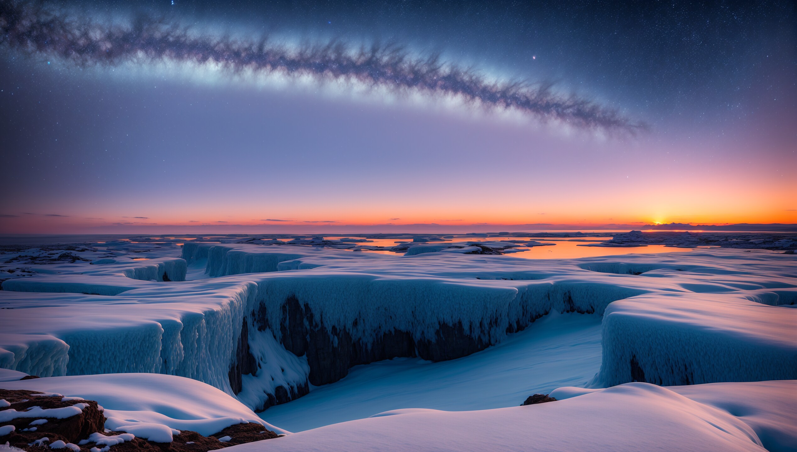 北極の朝焼けと星空の壁紙