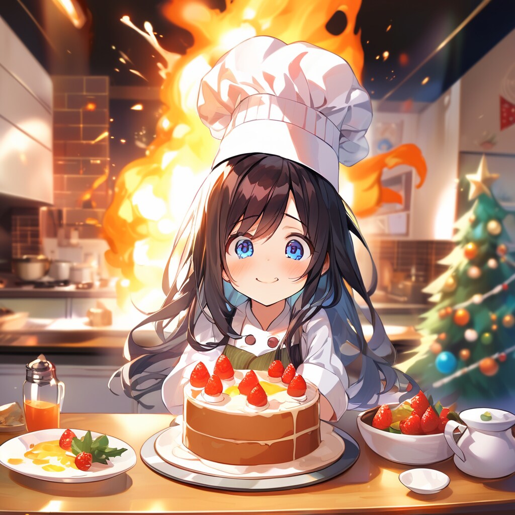 クリスマスケーキを作る小さな女の子