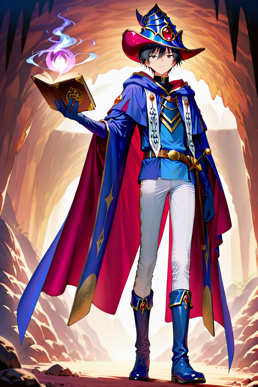 ファンタジーな古代遺跡の前、大きな男性魔導師1-1-1-1-4-1 | の人気AIイラスト・グラビア