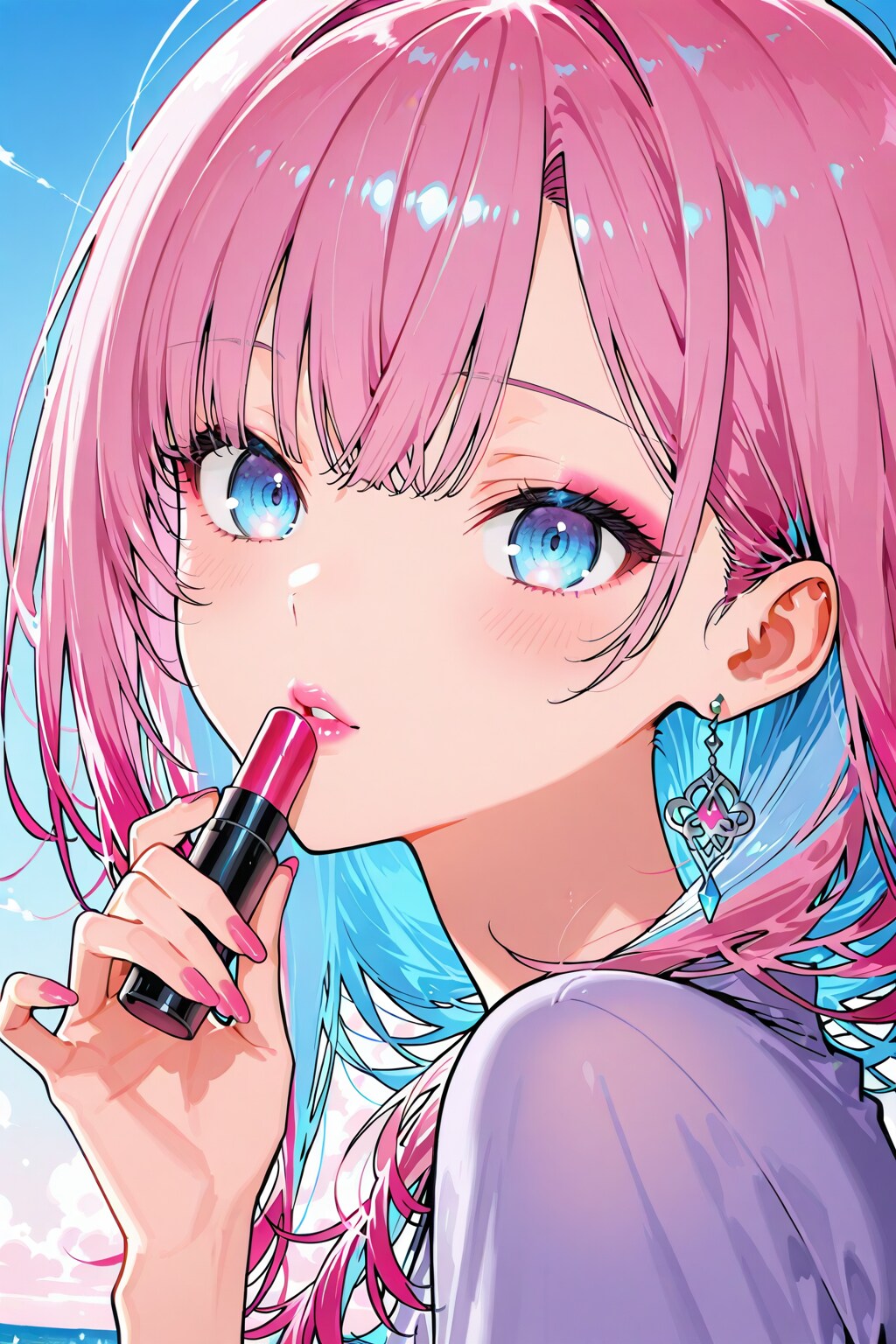 口紅を塗る少女