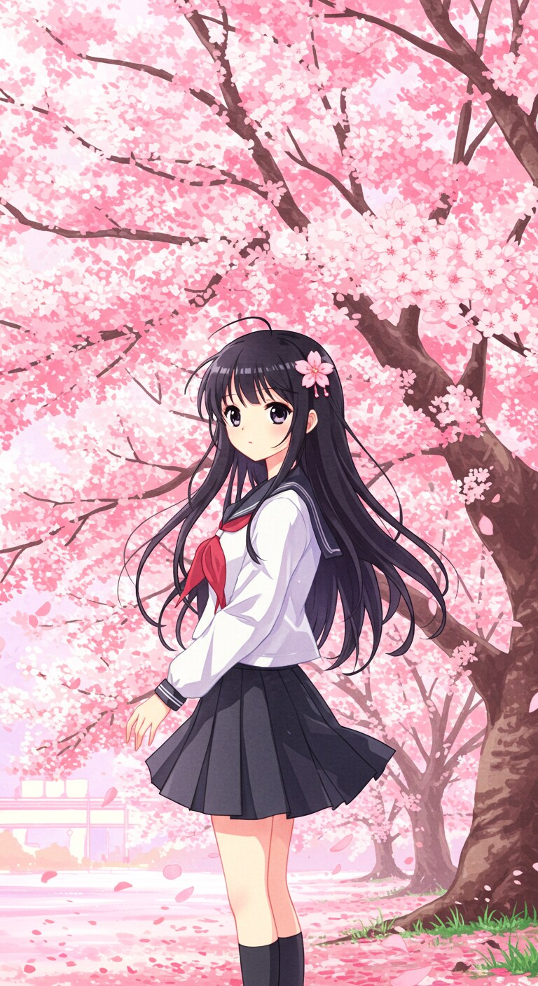セーラー服少女の花見