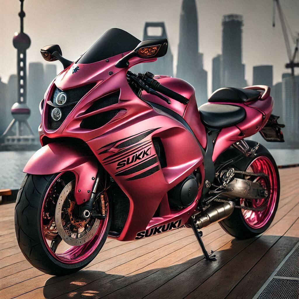 ピンクメタリックのスズキ隼