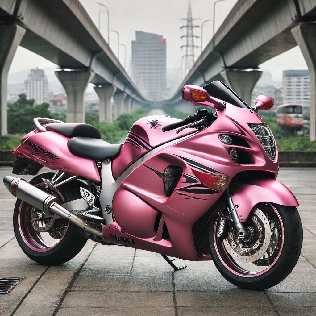 ピンクメタリックのスズキ隼