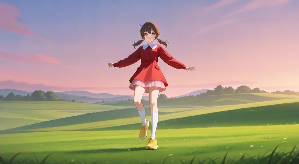 広大な草原を駆け抜ける少女
