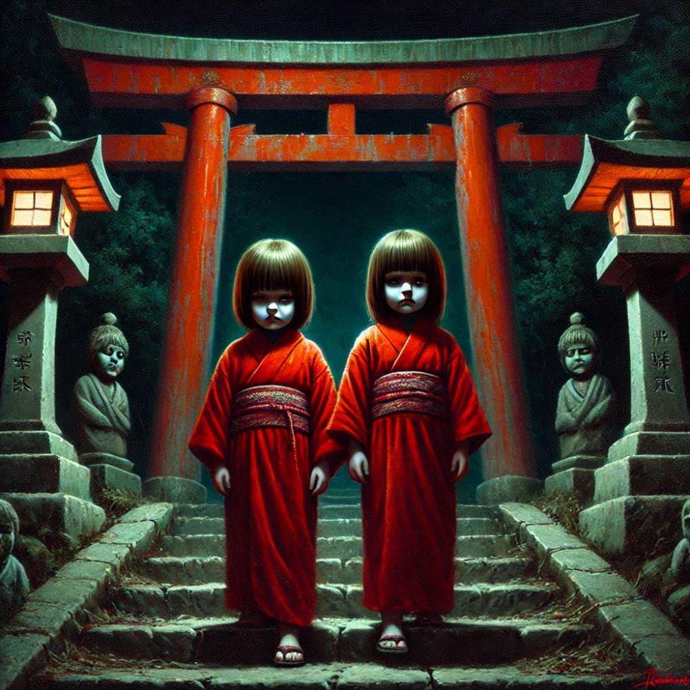 油絵ホラー、双子の幽霊