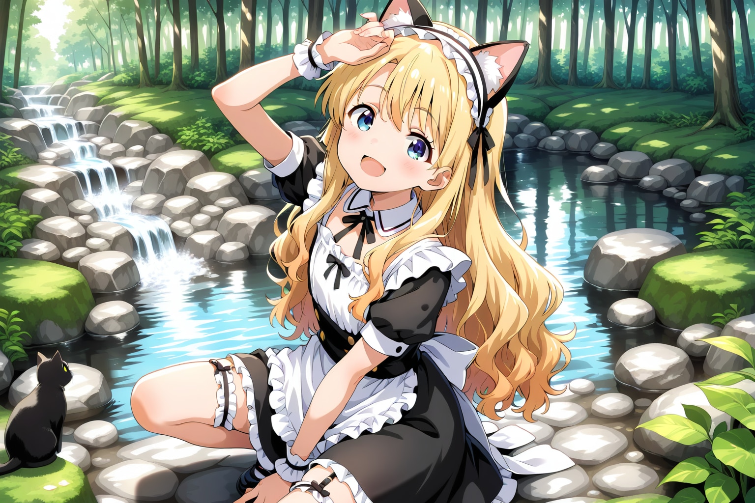 川遊びのメイド服さん