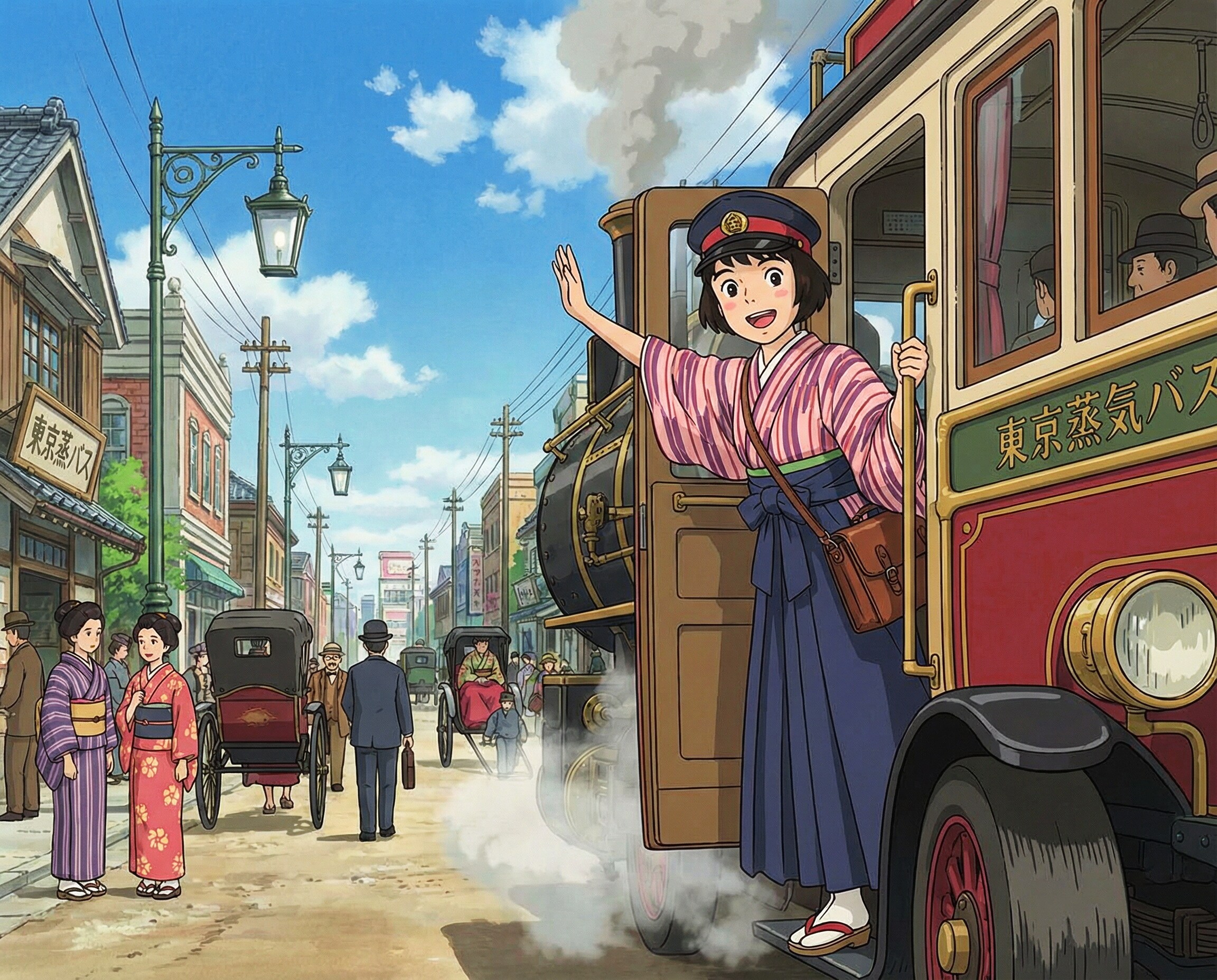 蒸気バスの車掌さん
