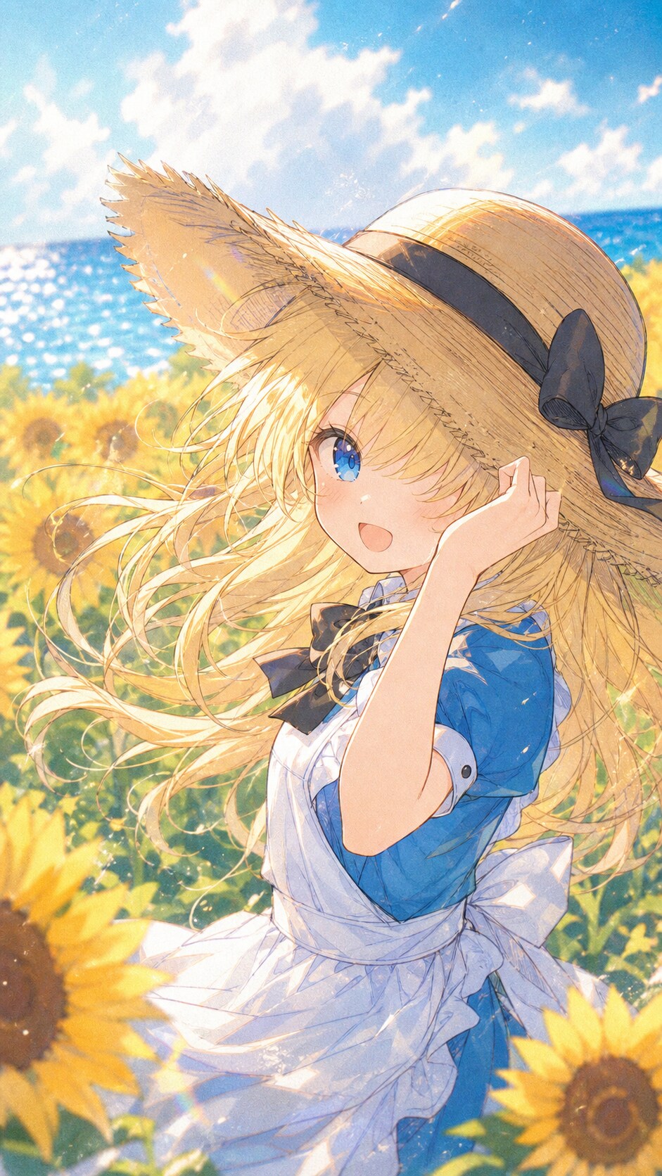 麦わら帽子と向日葵畑 | の人気AIイラスト・グラビア