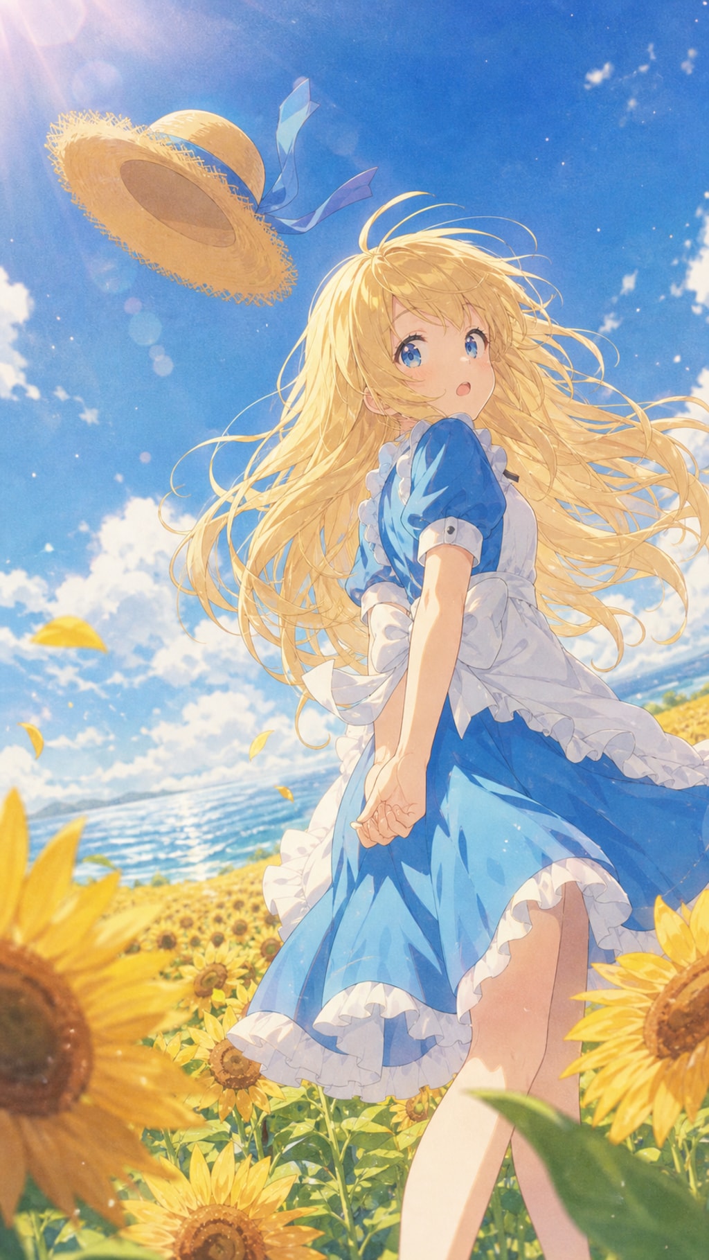 麦わら帽子と向日葵畑