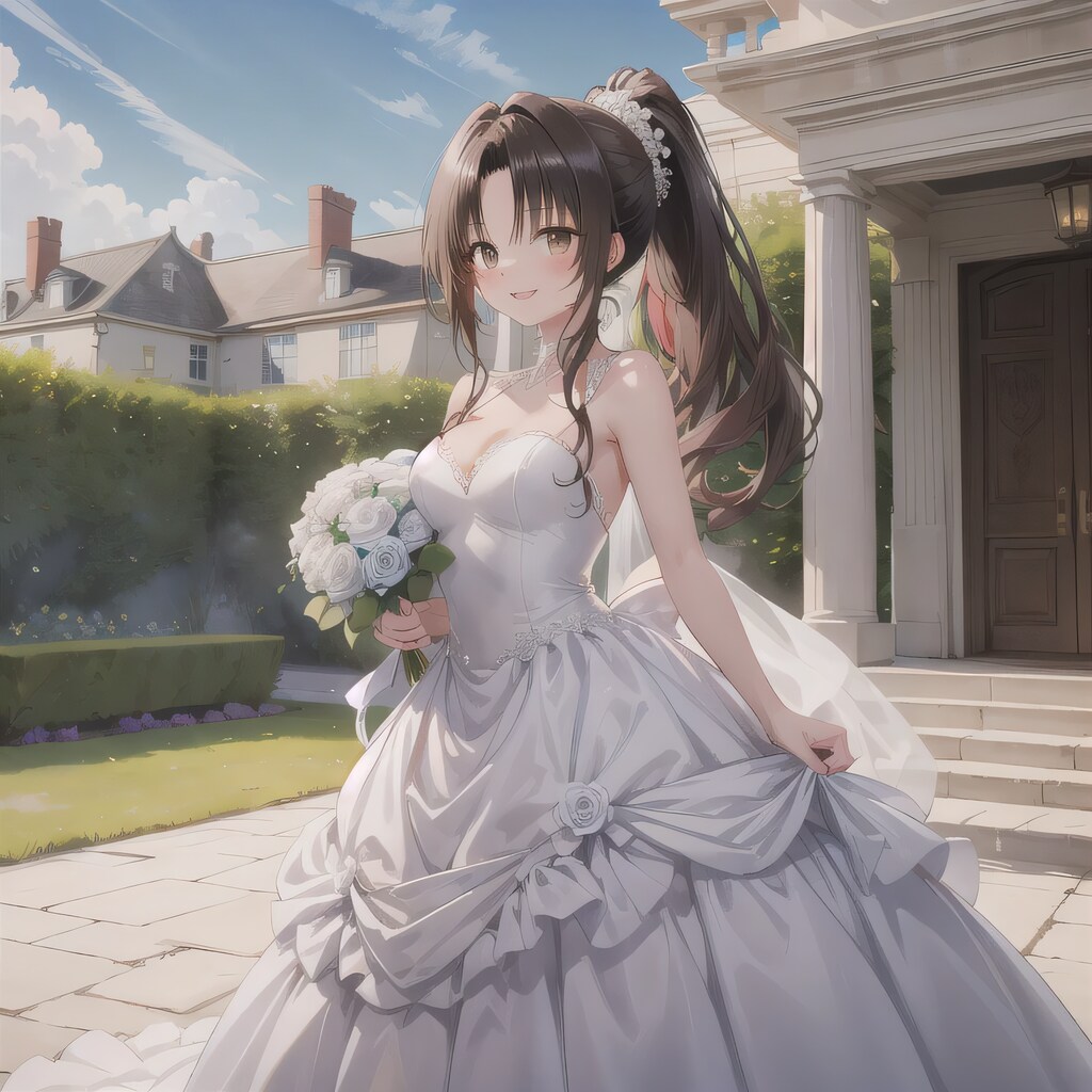 黒髪ポニテでウェディングドレスの少女４