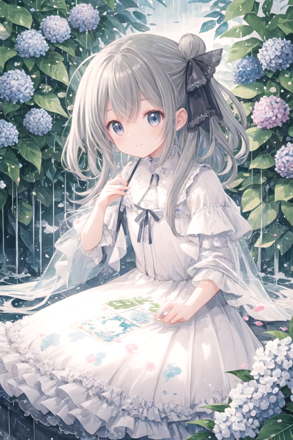 紫陽花と雨