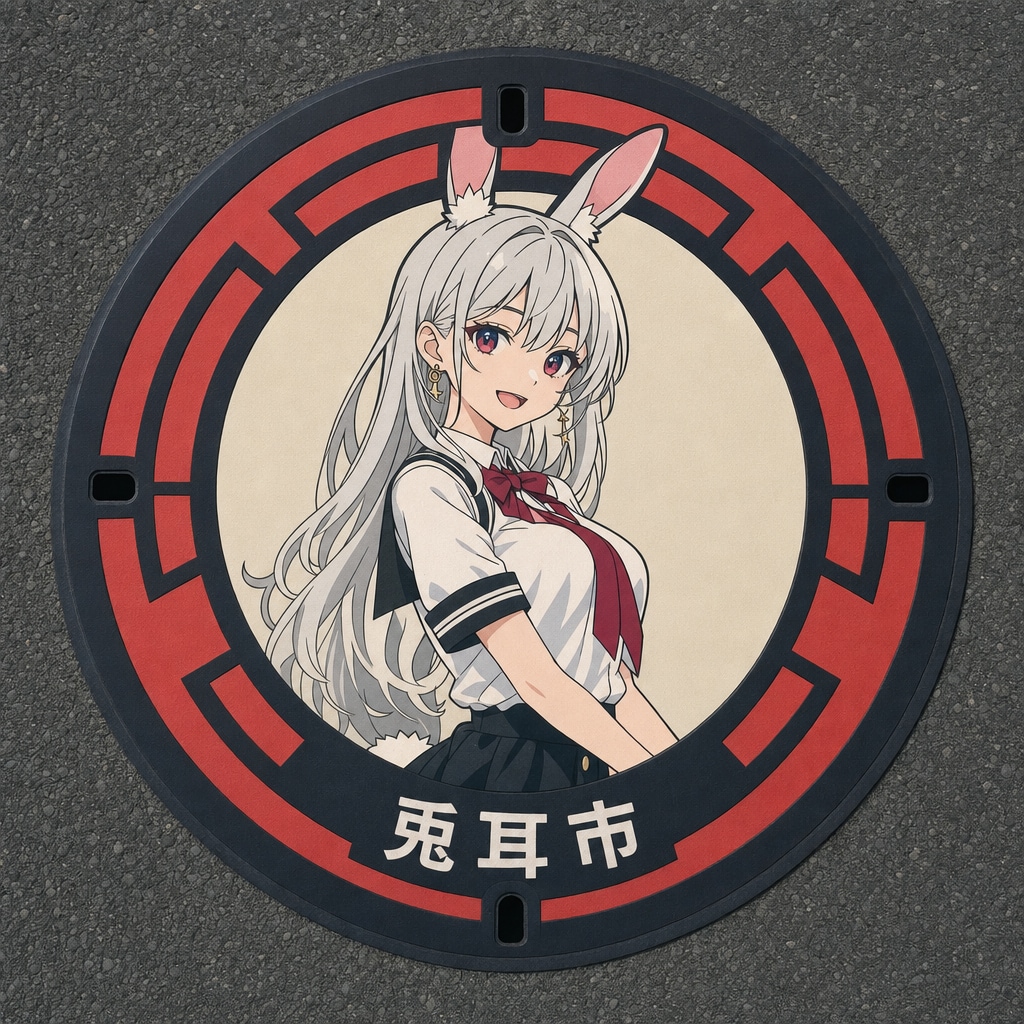 兎耳市のご当地マンホール🐰✨