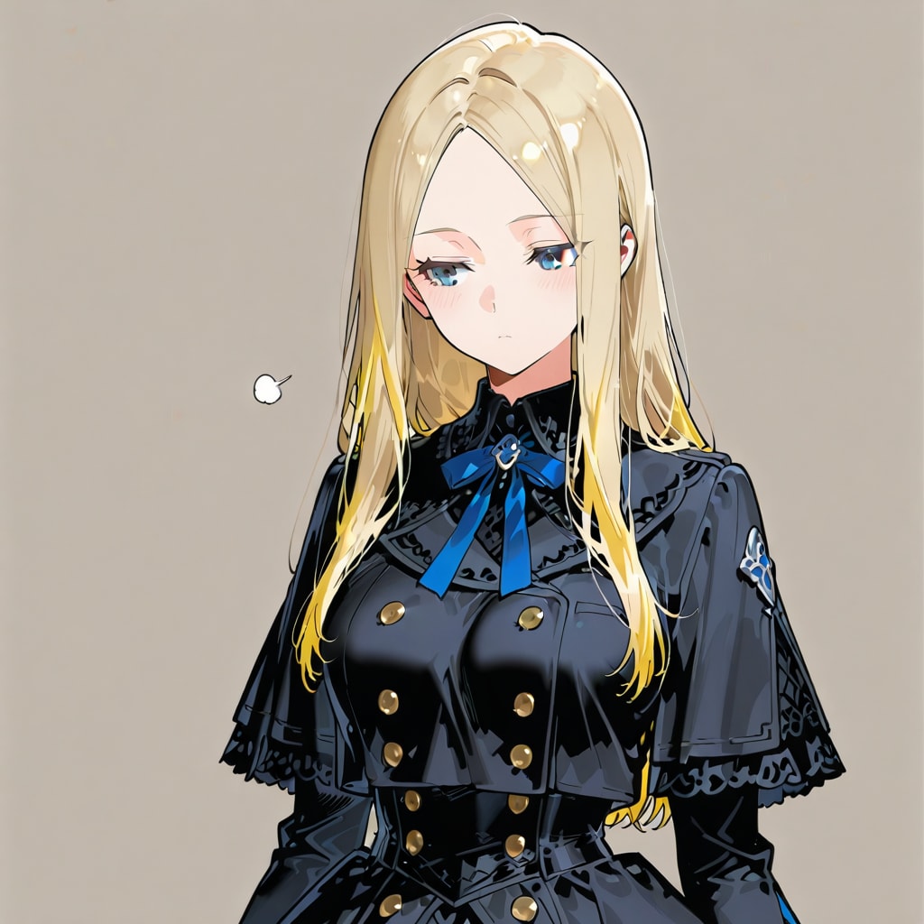 ゴシックを着せられ困惑する金髪巨乳のお姉ちゃん（30歳）