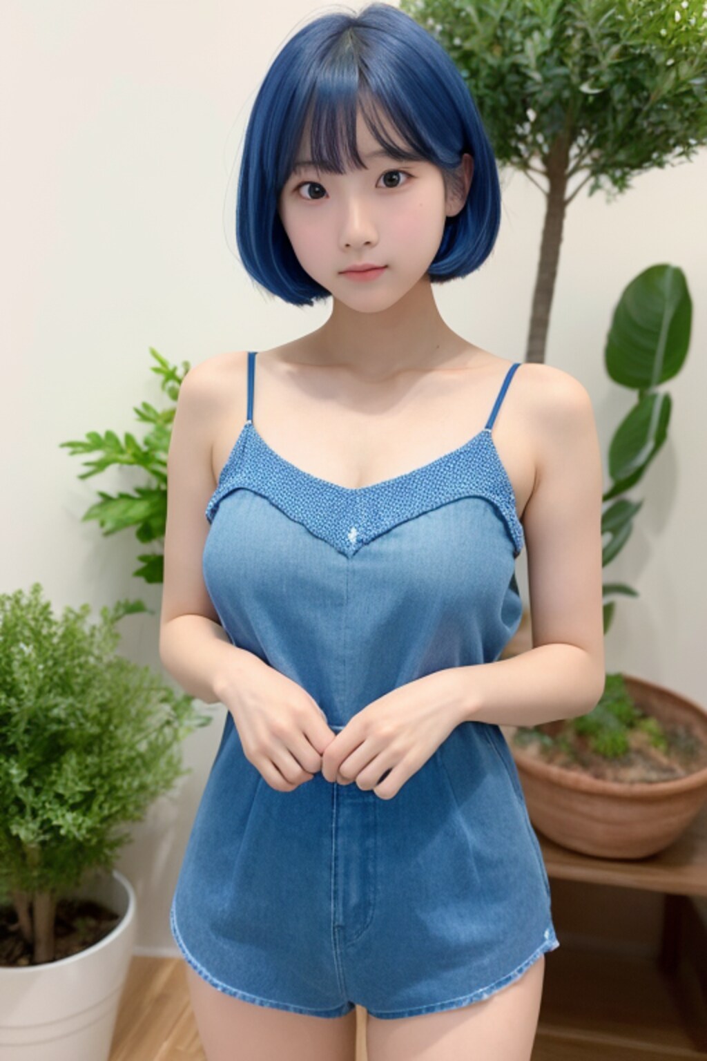 青髪とキャミソール