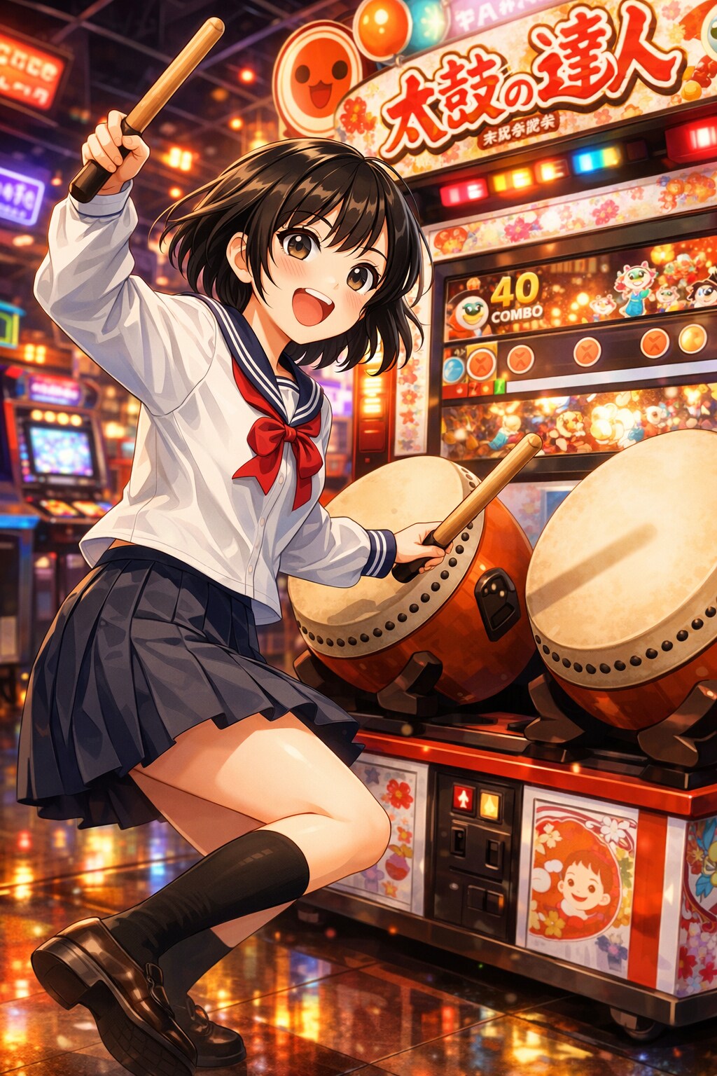 太鼓の達人で遊ぶ女の子 | の人気AIイラスト・グラビア