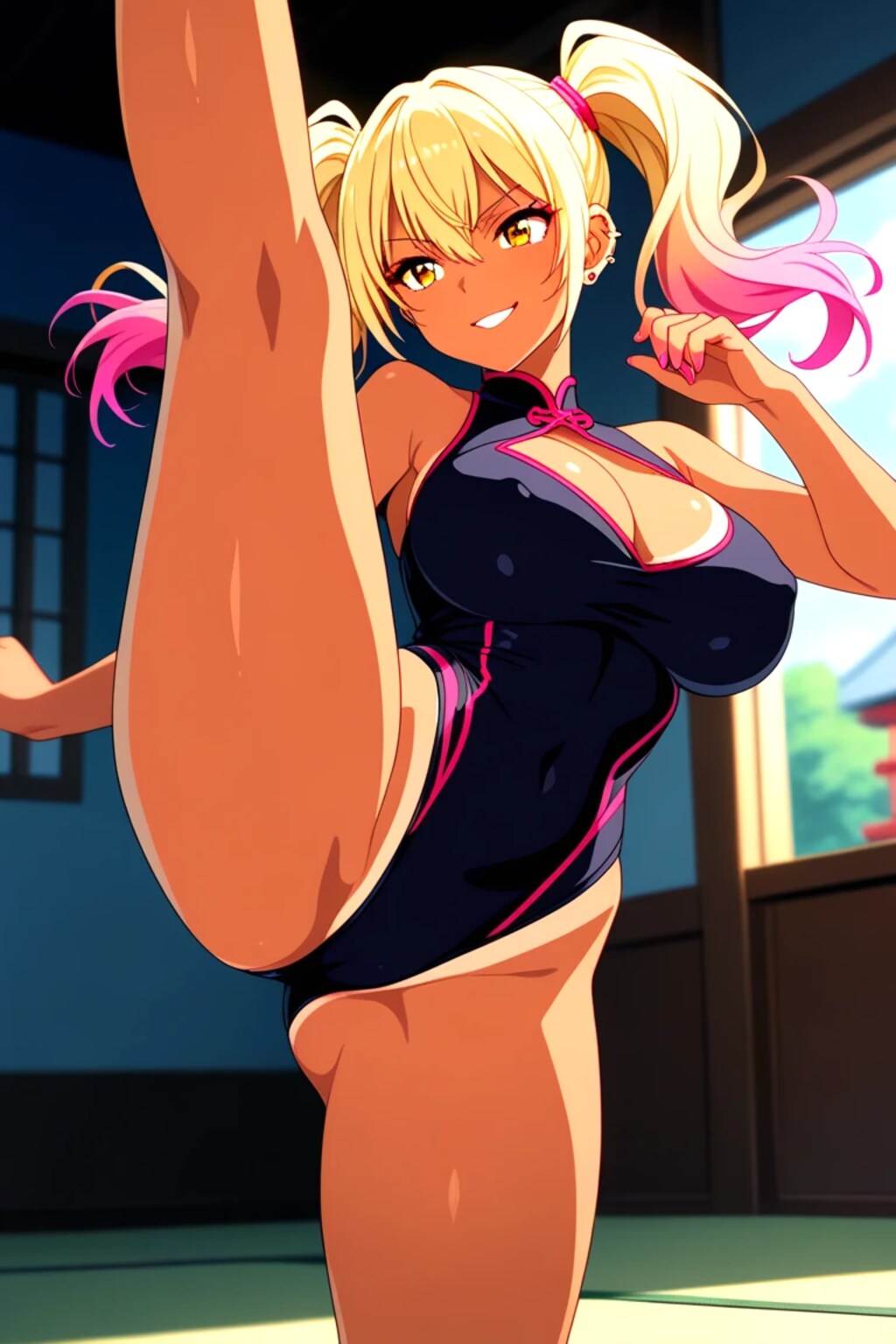 ある日突然、くノ一(退魔忍)になって追手にハイキックをかますギャル子。