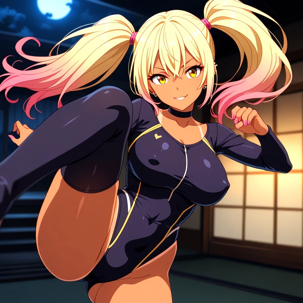 ある日突然、くノ一(退魔忍)になって追手にハイキックをかますギャル子。
