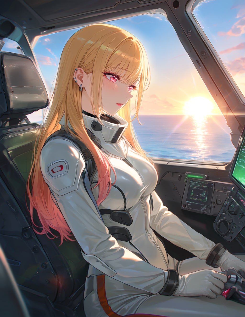 コックピットに座る海夢さん(PixAI版)