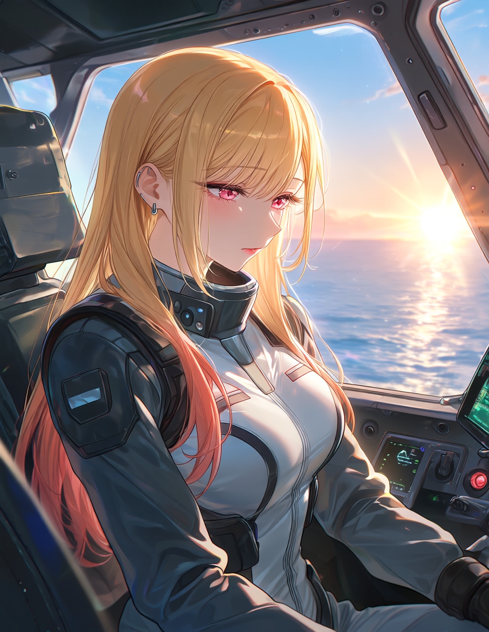 コックピットに座る海夢さん(PixAI版)
