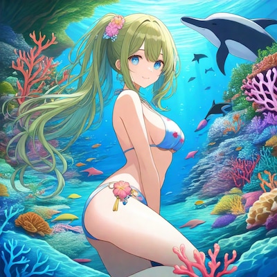 海中でポーズ
