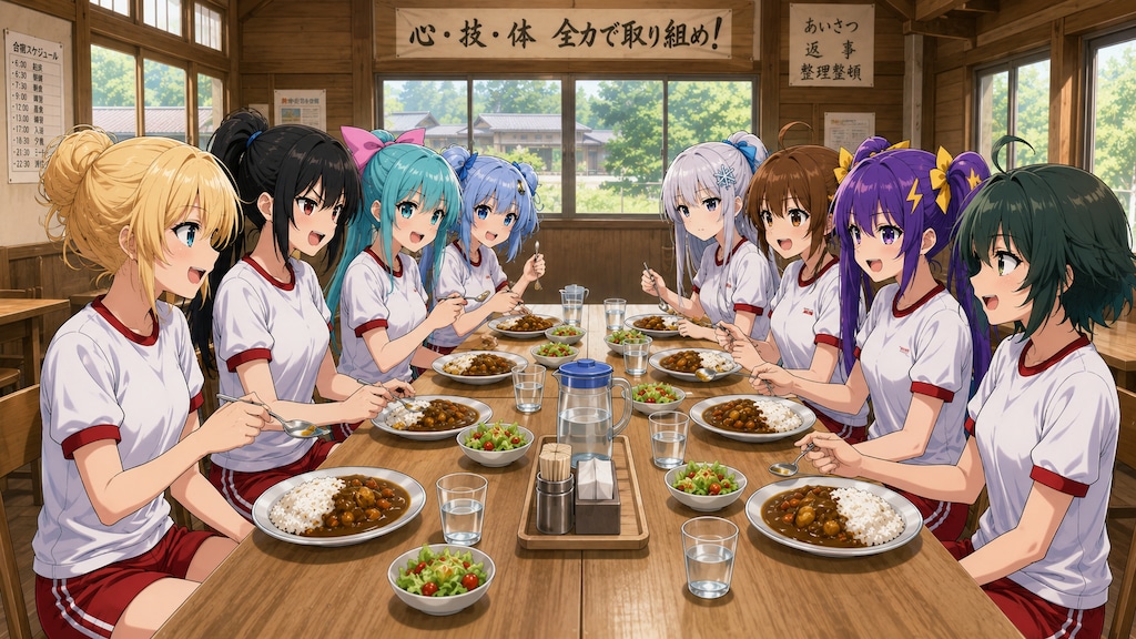 合宿中の食事風景