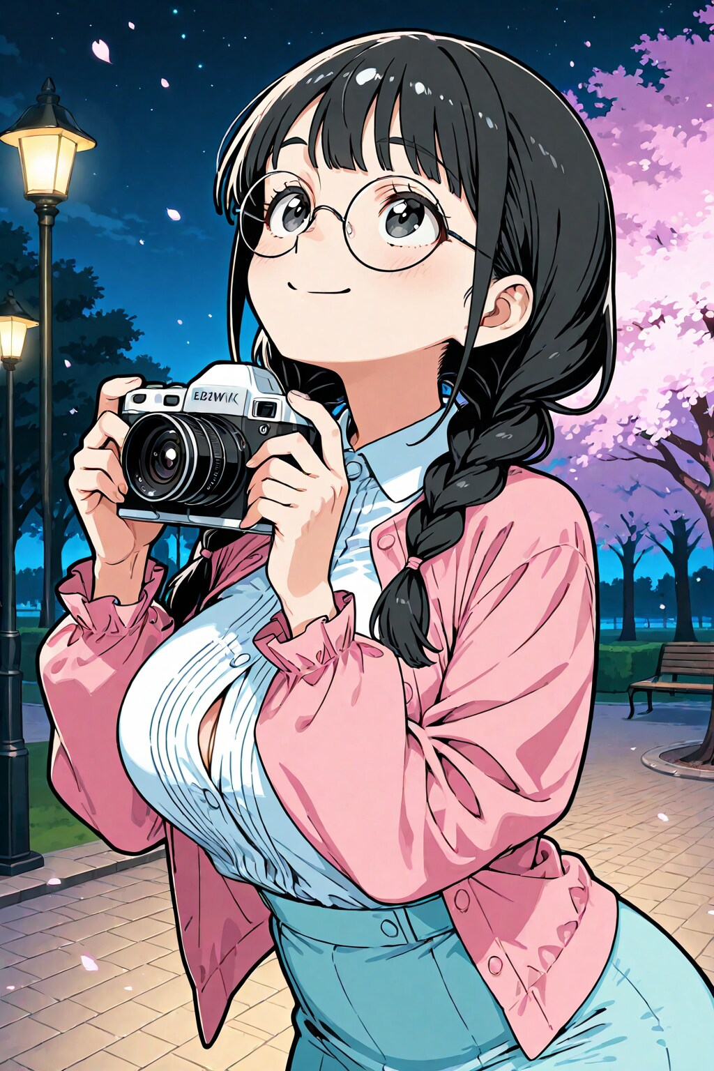 桜をみるおさげちゃん