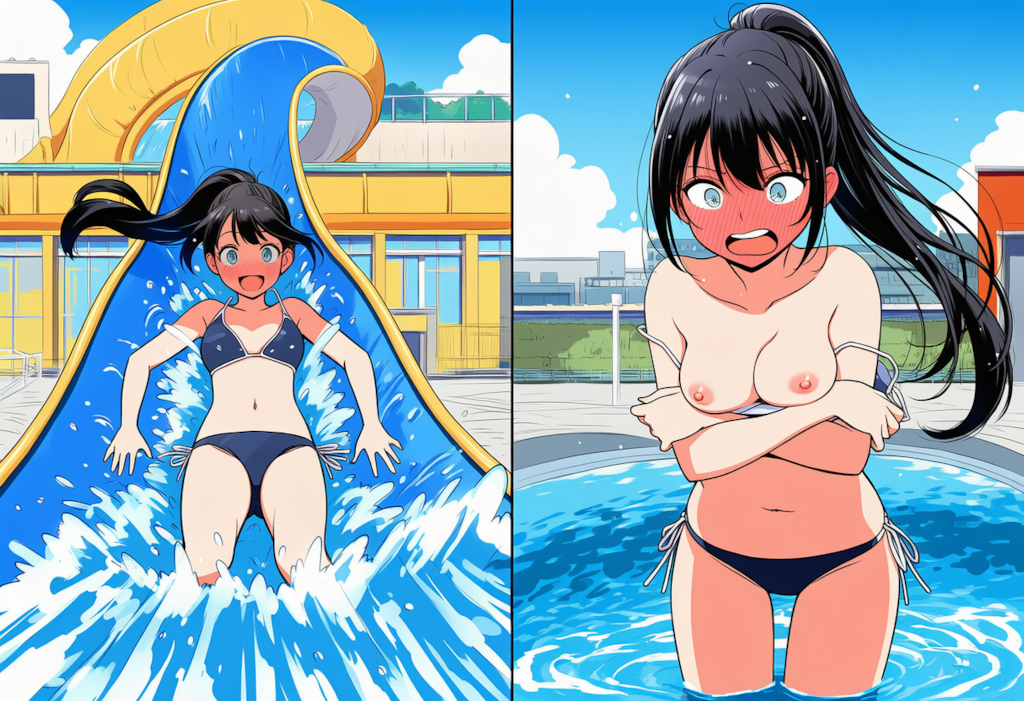 JKがウォータースライダーでポロリ