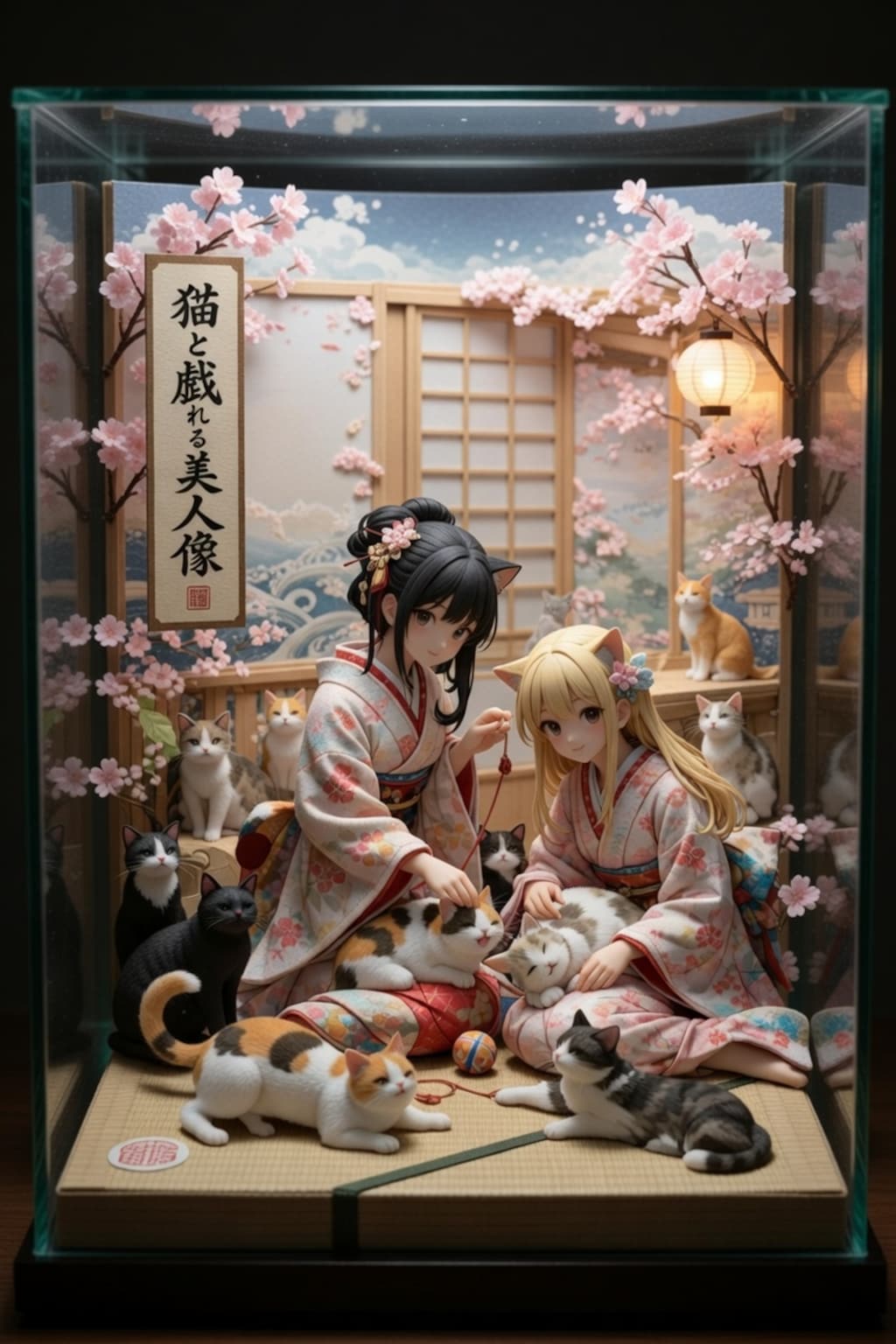 猫と戯れる美人像