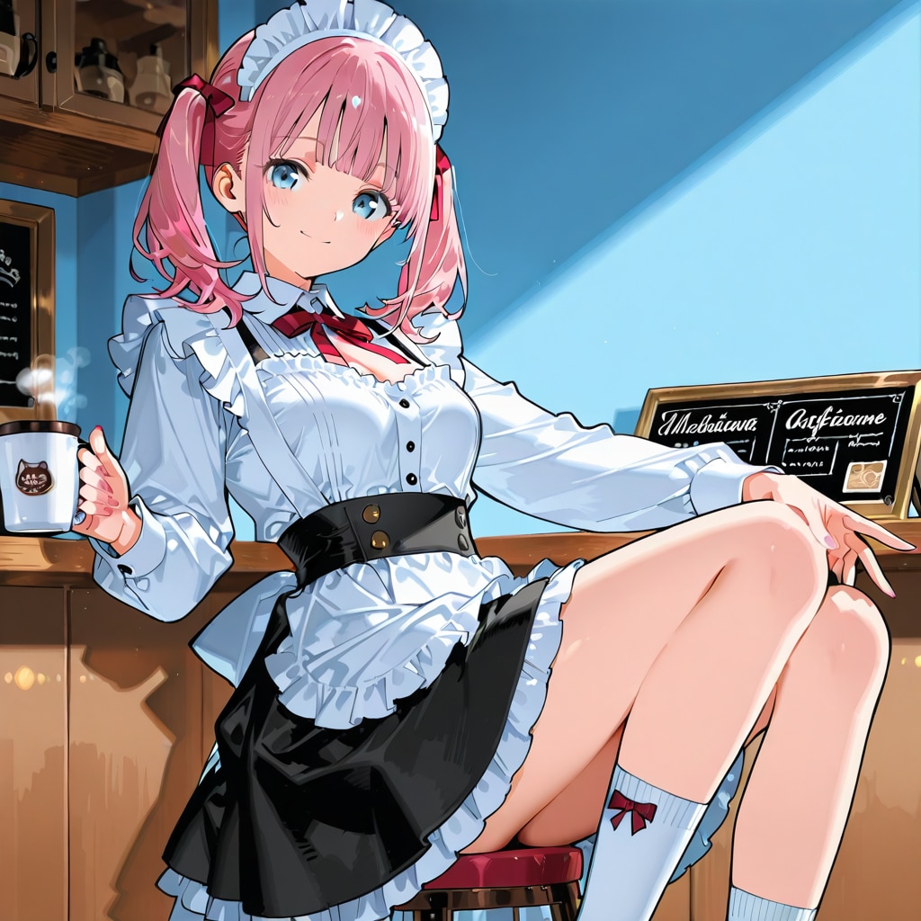 午後のカフェ、メイドは休憩中