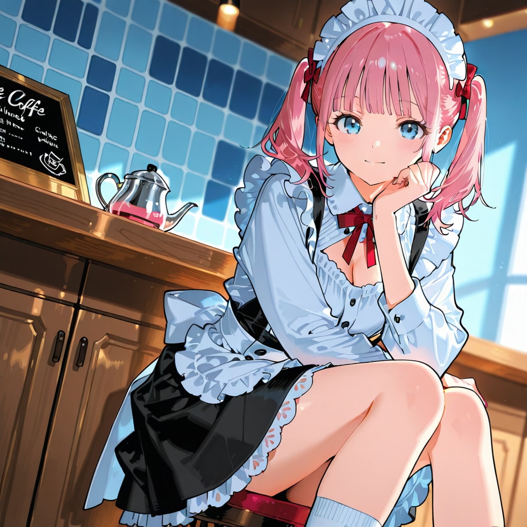 午後のカフェ、メイドは休憩中