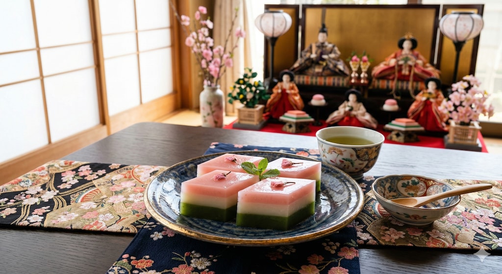 デザートの菱餅ゼリー