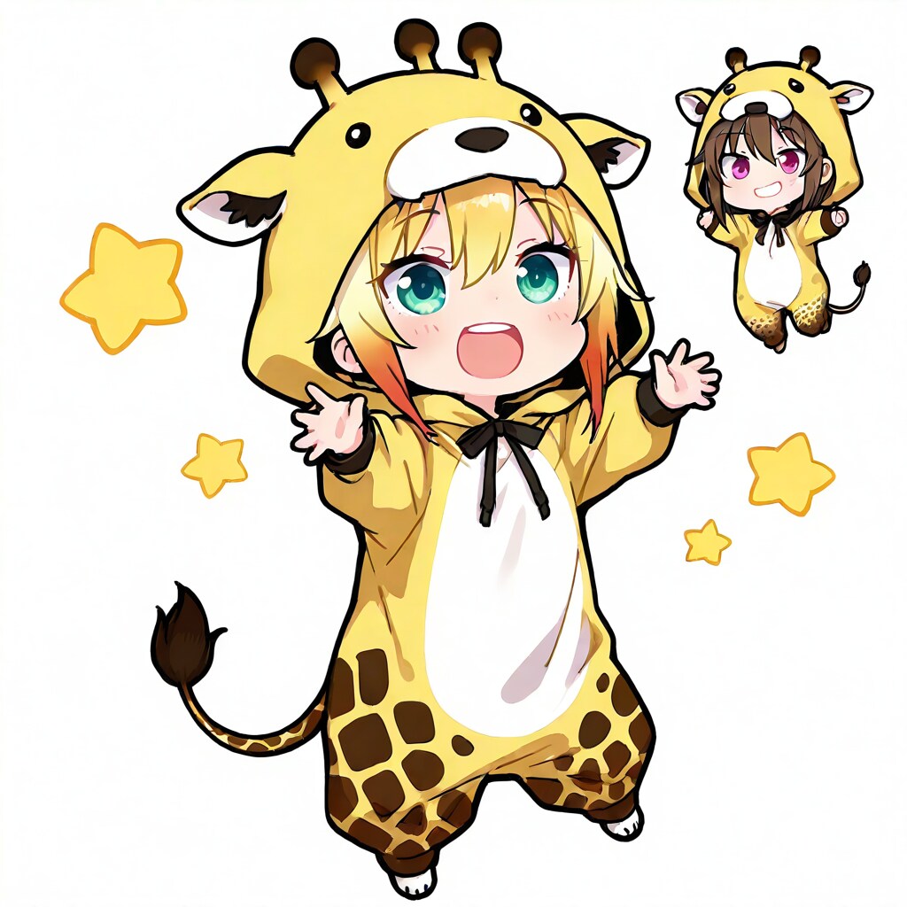 シンプル背景キリン着ぐるみちび子ちゃん