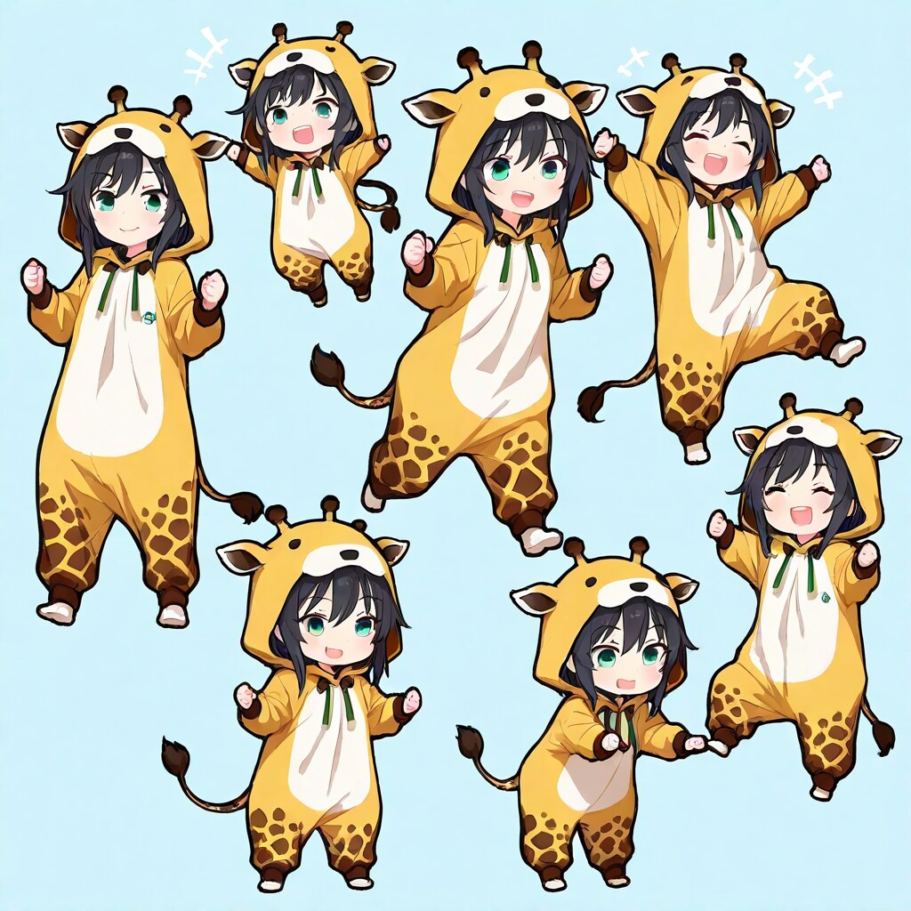 シンプル背景キリン着ぐるみちび子ちゃん