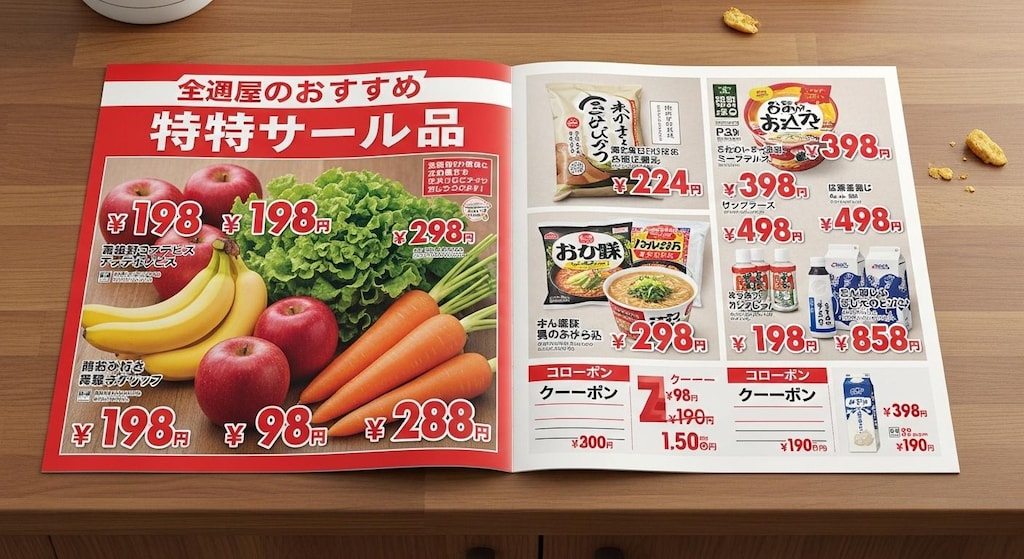 今日はスーパーのチラシを作ってもらった