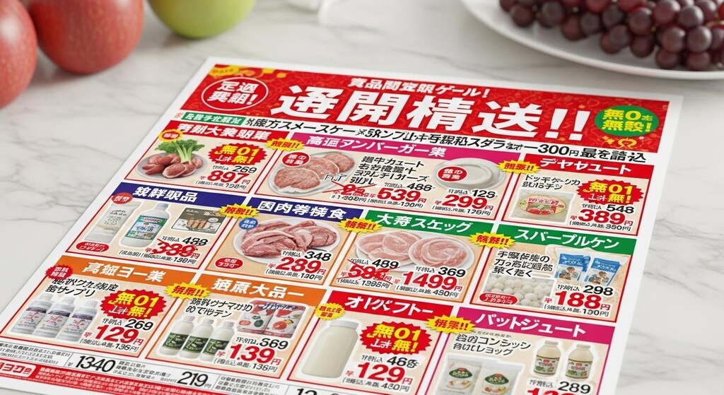 今日はスーパーのチラシを作ってもらった