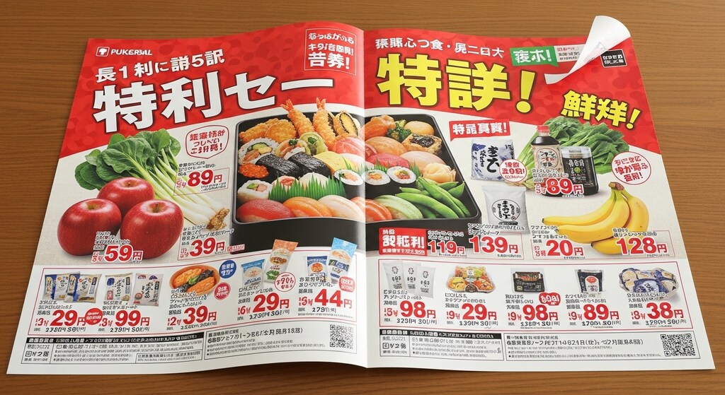 今日はスーパーのチラシを作ってもらった