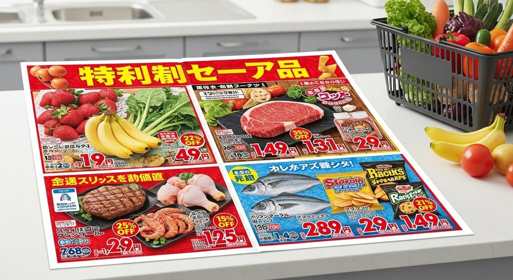 今日はスーパーのチラシを作ってもらった