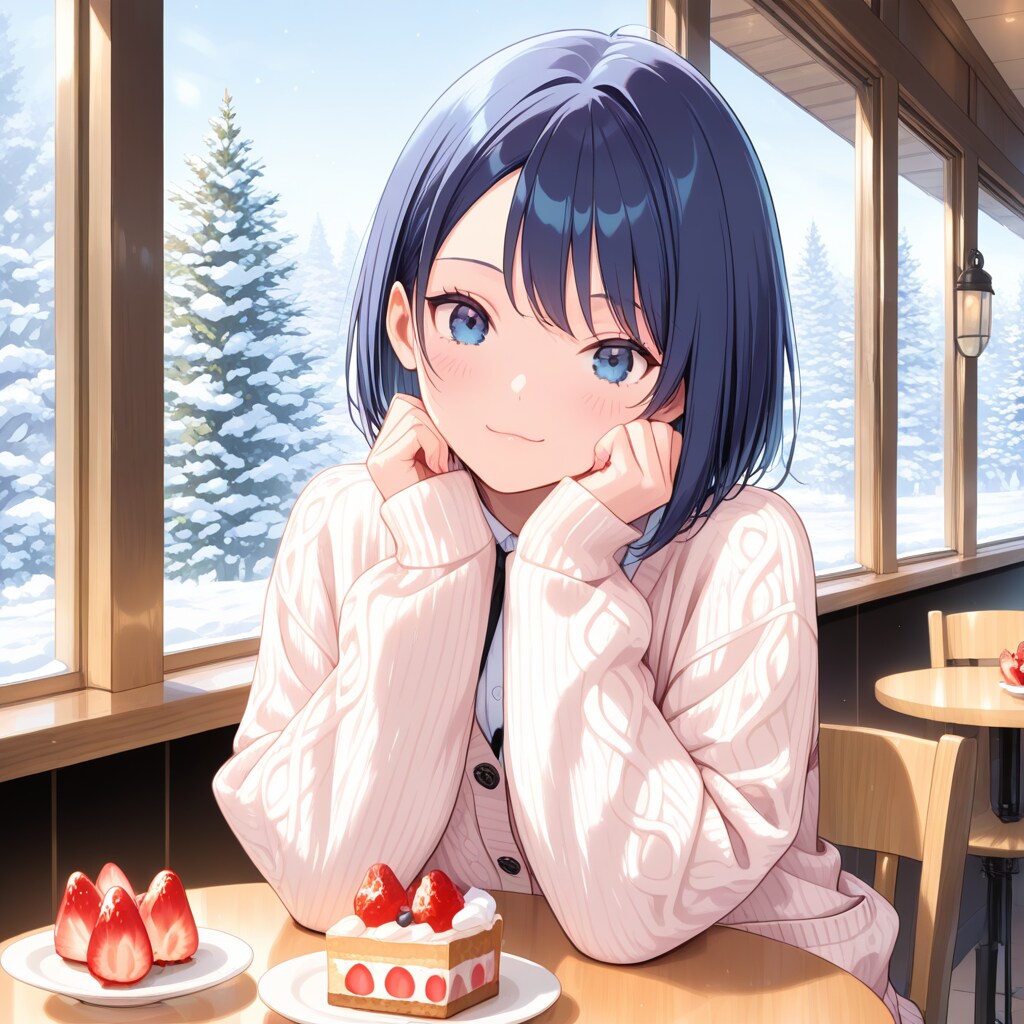 雪景色とストロベリータルト