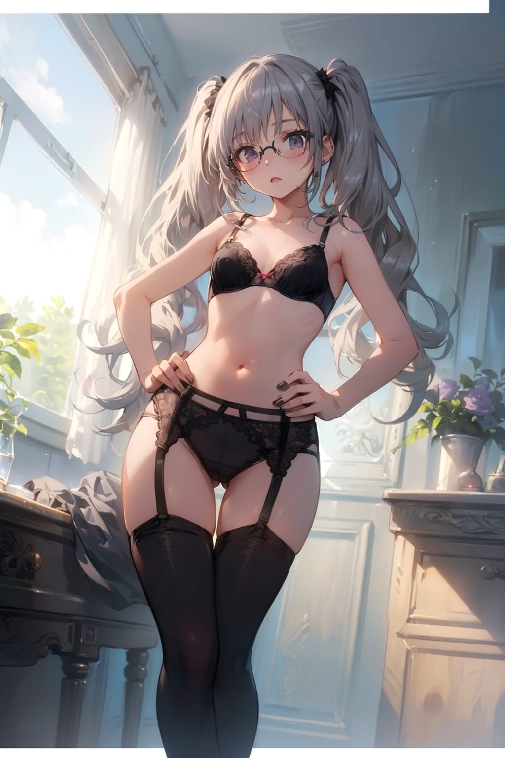 下着の眼鏡っ娘