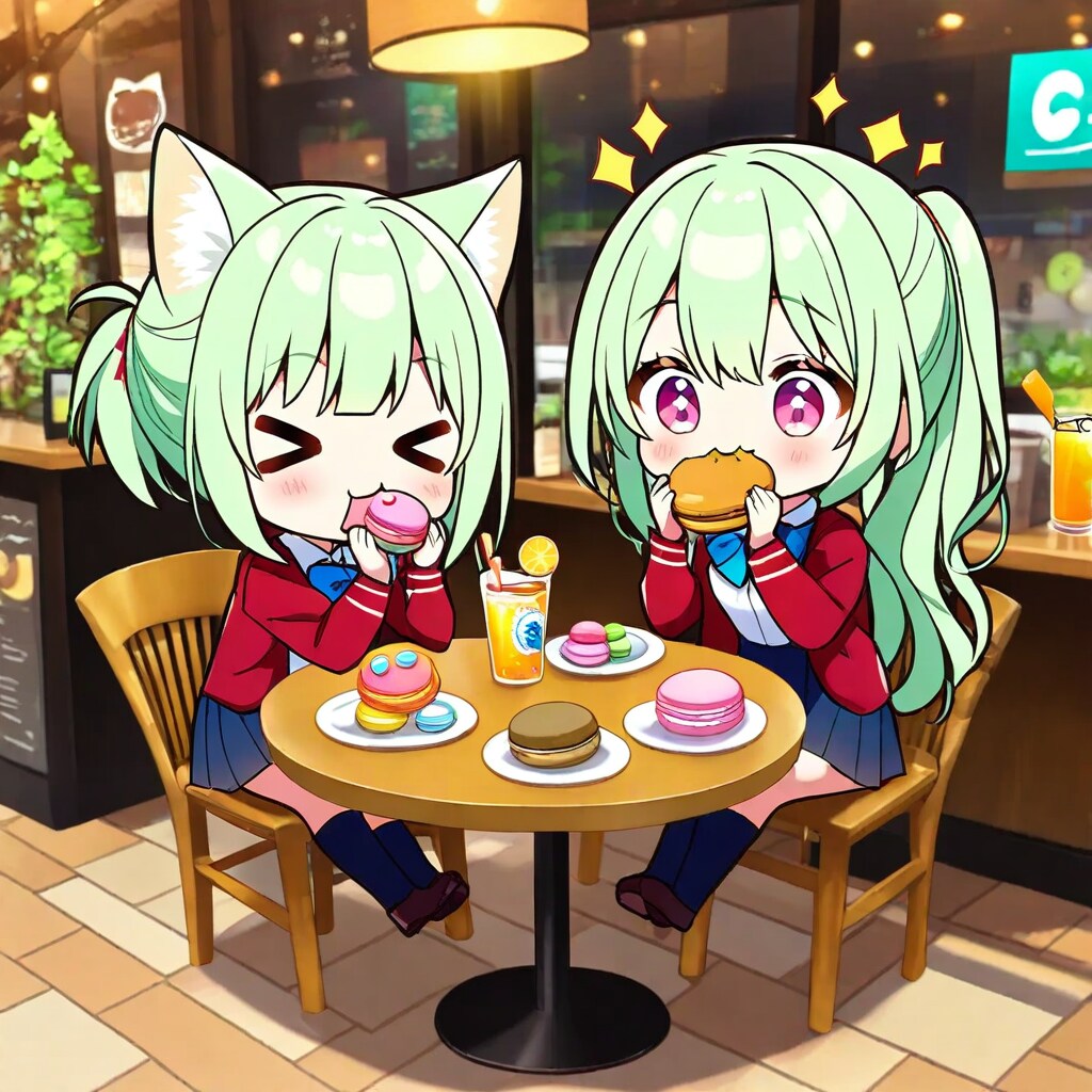 マカロンを食べる緑髪ちゃん